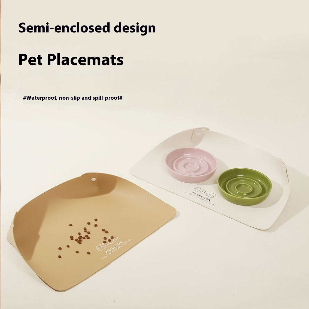KFX-7308477 Waterproof and Oil-Proof Anti-Spill Placemat for Pets in Apricot and Creamy-White Leather
