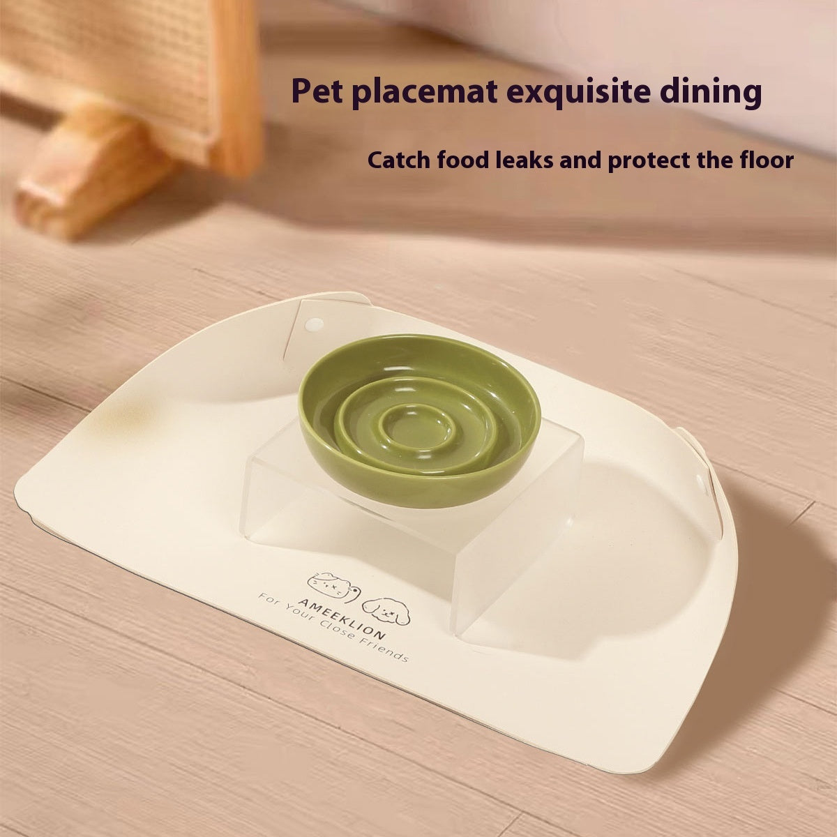 KFX-7308477 Waterproof and Oil-Proof Anti-Spill Placemat for Pets in Apricot and Creamy-White Leather