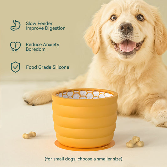 KFX-7340093 Non-Slip Silicone Slow Feed Pet Bowls in Yellow and Green - Available in Small and Large Sizes
