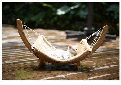 KFX-7369661 Wooden Cat Hammock Bed for Cozy Relaxation and Easy Setup