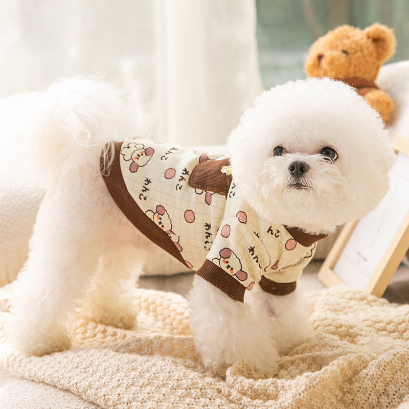 KFX-7459389 Cozy Velvet Bear Home Wear for Cats and Dogs - Cute Two-Legged Autumn and Winter Outfit