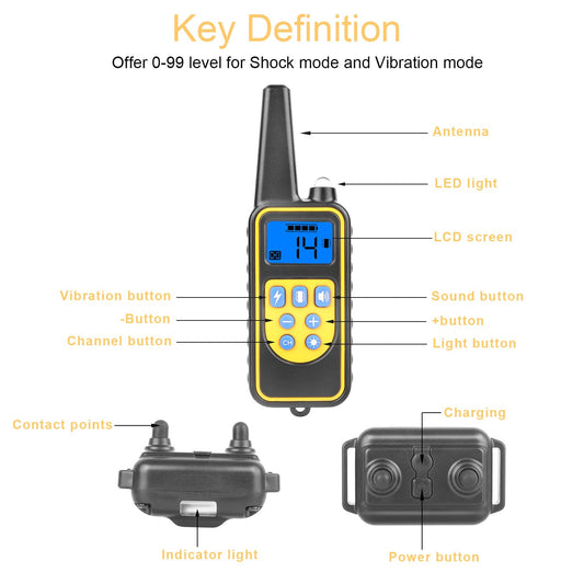 KFX-7466045 Rechargeable Dog Training Collar with Remote - IP67 Waterproof, 2625ft Range, 4 Modes, Adjustable Levels