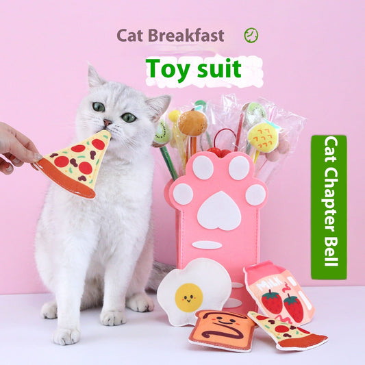 KFX-7471165 Felt Toy Cat Paw Bag Set with Catnip Bell - Yellow & Pink Plush Teasers for Cats