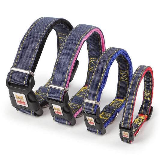 KFX-7489085 Red, Blue, Pink, or Black Dog Leash Set for Front & Back Traction - Denim Material - Includes Collar