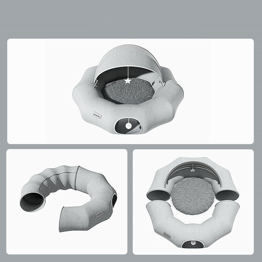 KFX-7531197 Foldable Cat Tunnel Nest with Summer Ice Nest, Removable & Washable, Cool & Breathable Design