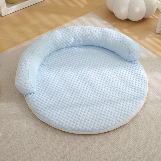 KFX-7560765 Cool Summer Breathable Pet Mat - Available in Round Blue, Beige, Pink, Green, and Gray (50CM to 110CM)