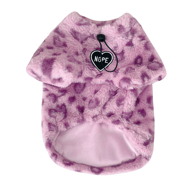 KFX-7575485 Warm Plush Cat Hoodie in Pink Leopard Print for Pets