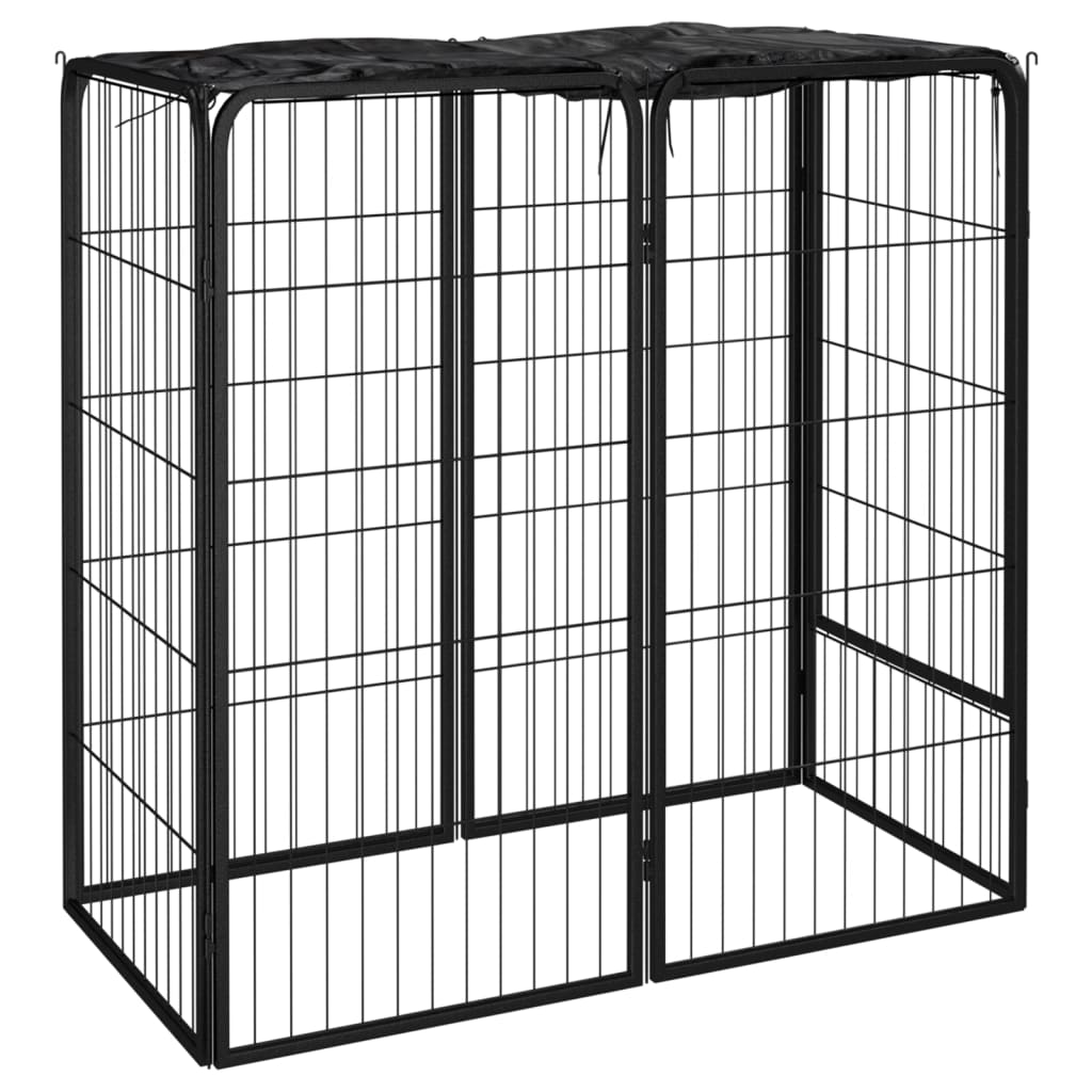 KFX-7629501 Sturdy 6-Piece Black Dog Playpen with Secure Lock and Easy Setup, Powder-Coated Steel Construction