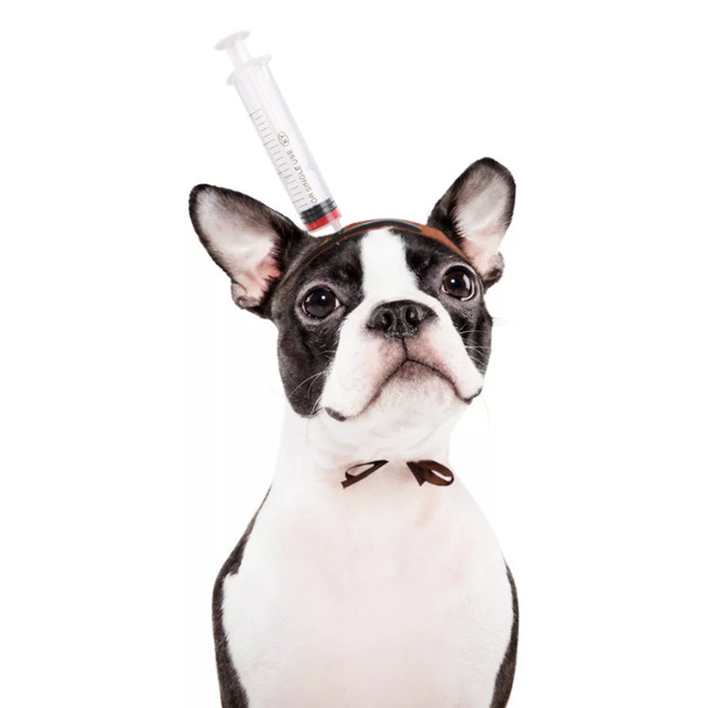 KFX-7667773 Pet Halloween Headdress Hat with Fun Props - Axe, Scissors, Saw, Syringe, Hammer, Wrench, Wine Bottle, Pliers, Sizes S & M