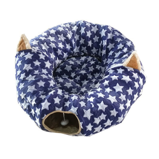 KFX-7695037 Foldable Cat and Small Dog Tunnel Toy - 130cm Half Moon, 250cm Full Moon, 25cm Diameter, Cloth Material