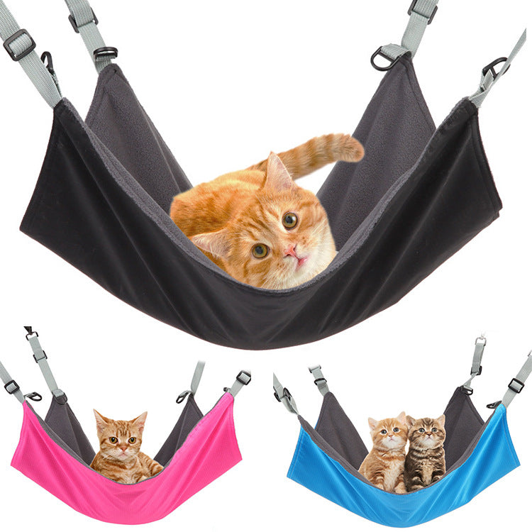 KFX-7697341 Adjustable Dual-Sided Pet Hammock for Cats and Small Dogs - Plush & Waterproof, Space-Saving Design, Easy to Clean