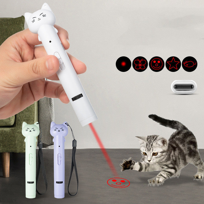 KFX-7700541 USB Rechargeable Infrared Cat Laser Light with Multiple Functions and Feather Accessory