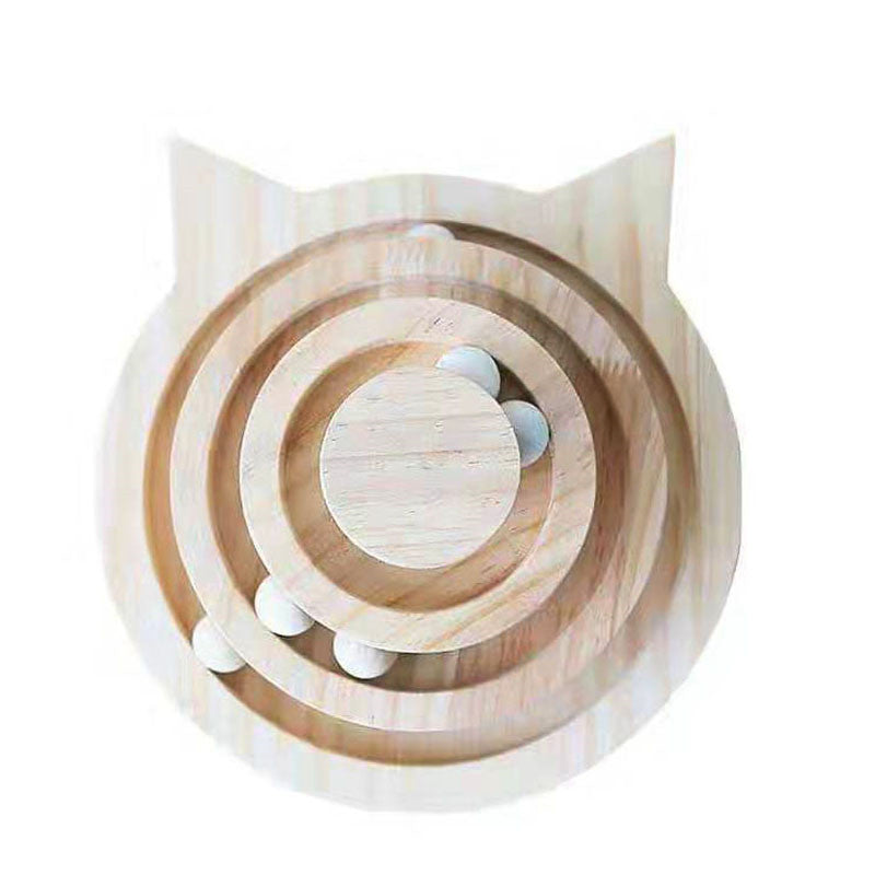KFX-7766077 Three-Tier Wooden Cat Turntable Toy - Durable Pine and PP Plastic - Engaging Play for Cats