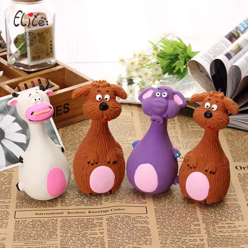 KFX-7879485 Interactive Latex Dog Chew Toy Set - 4 Cartoon Shaped Toys for Dental Health and Anxiety Relief