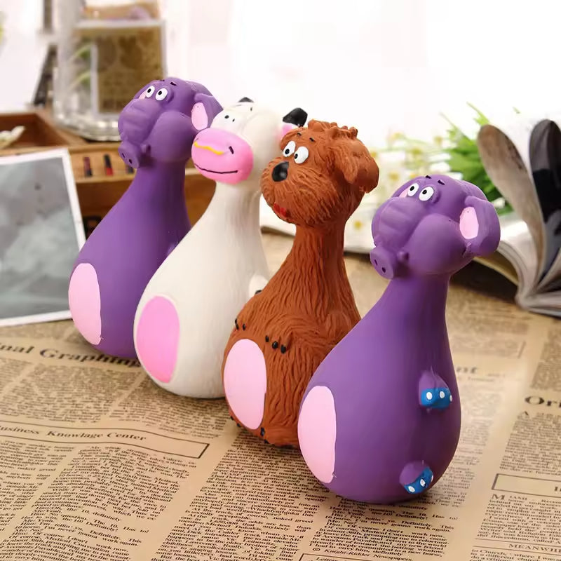 KFX-7879485 Interactive Latex Dog Chew Toy Set - 4 Cartoon Shaped Toys for Dental Health and Anxiety Relief