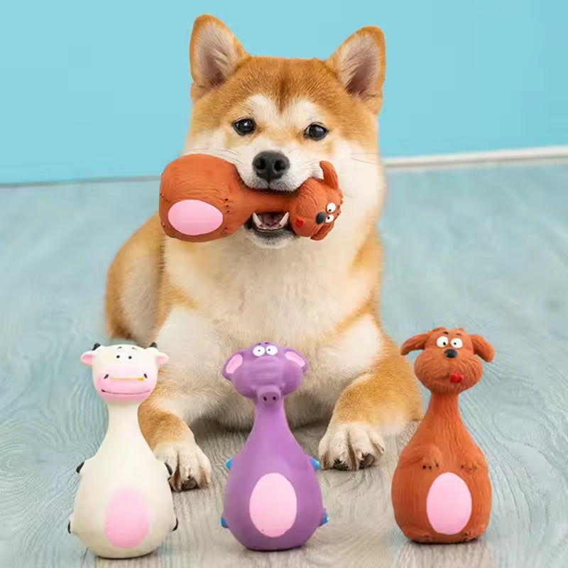 KFX-7879485 Interactive Latex Dog Chew Toy Set - 4 Cartoon Shaped Toys for Dental Health and Anxiety Relief