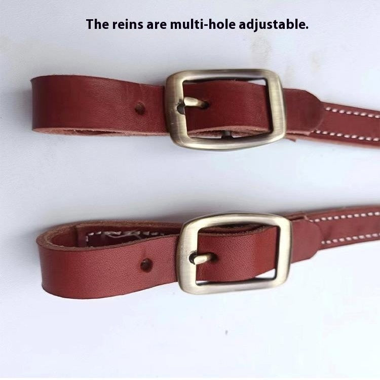 KFX-7915069 Elegant Pure Cowhide Horse Halter with Metal Buckle and Reins in Red and Black