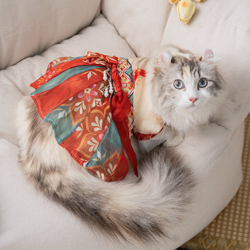 KFX-7965245 Red Princess Style Cat Skirt Hanfu - Anti Hair Loss, Sizes S to XXL