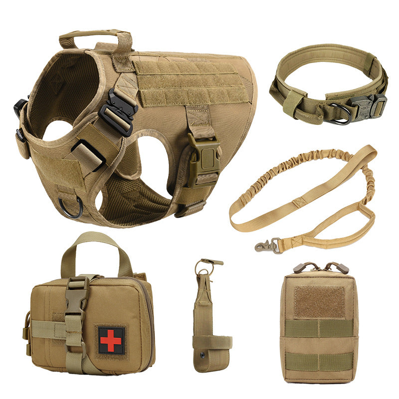 KFX-8013373 Dog Training Vest Set – 6-Piece Combat Suit in Black, Army Green, Brown, CP Camouflage, Polyester