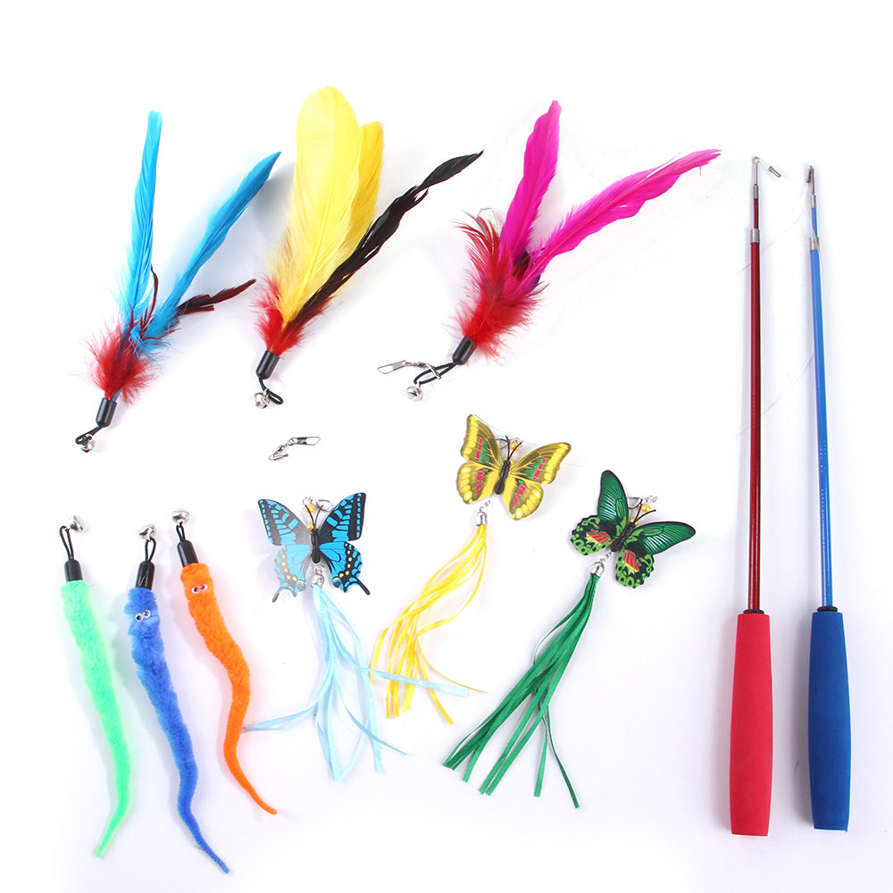 KFX-8028221 Butterfly Style 11-Piece Fishing Rod Cat Teaser Toy Set for Pets