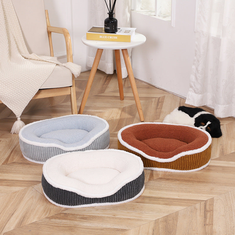 KFX-8052285 Cozy Plush Pet Bed for Autumn-Winter - Soft, Comfortable, Detachable, Thick Cushion for Pets