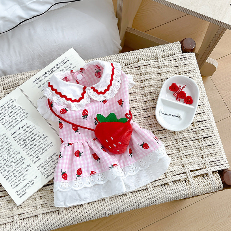 KFX-8063549 Cute Strawberry Dress for Dogs in Red and Pink - Available in Multiple Sizes