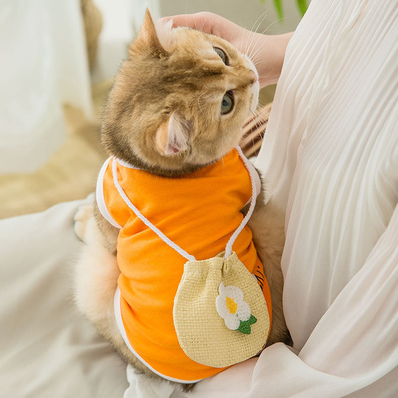 KFX-8068157 Breathable Orange Woven Cat Vest for Summer Comfort