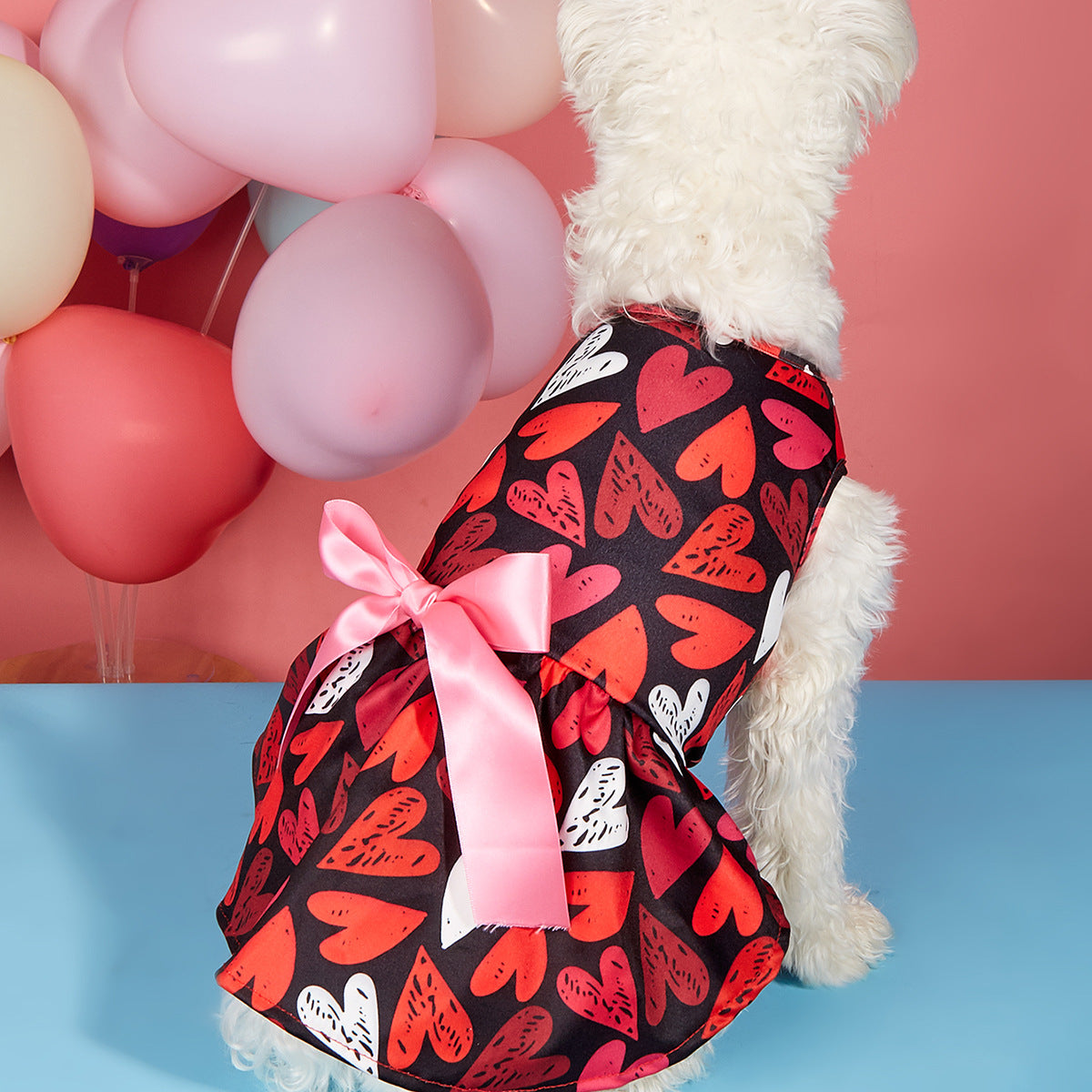KFX-8096317 Love-Themed Full Printed Dress for Dogs and Cats in White and Black
