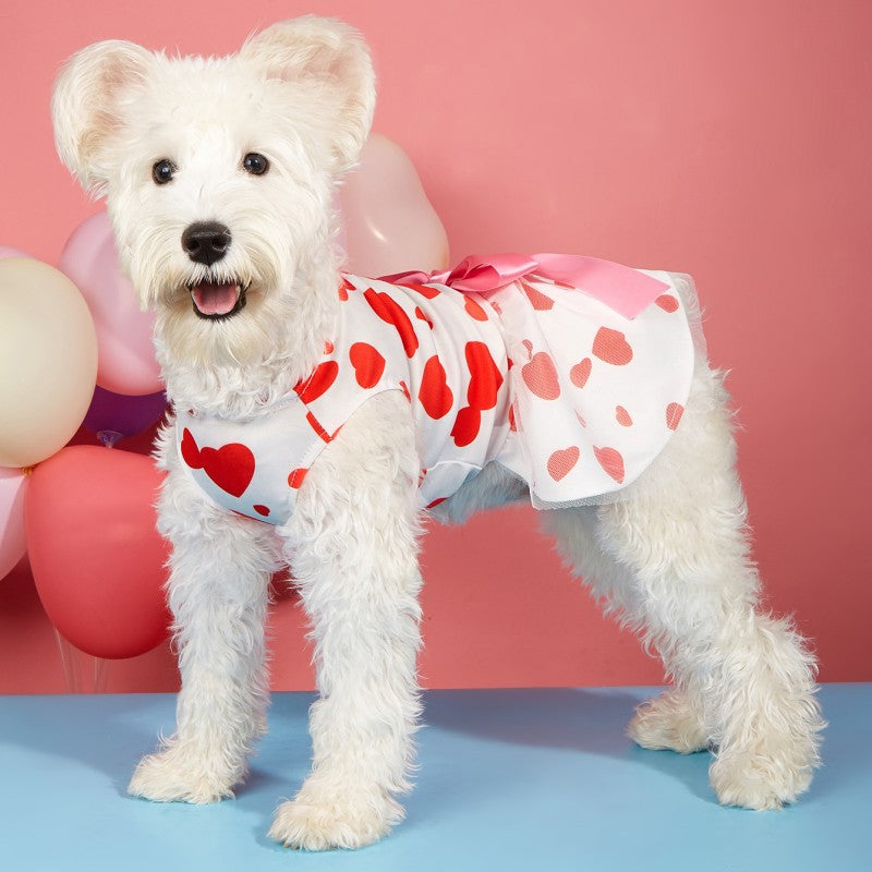 KFX-8096317 Love-Themed Full Printed Dress for Dogs and Cats in White and Black