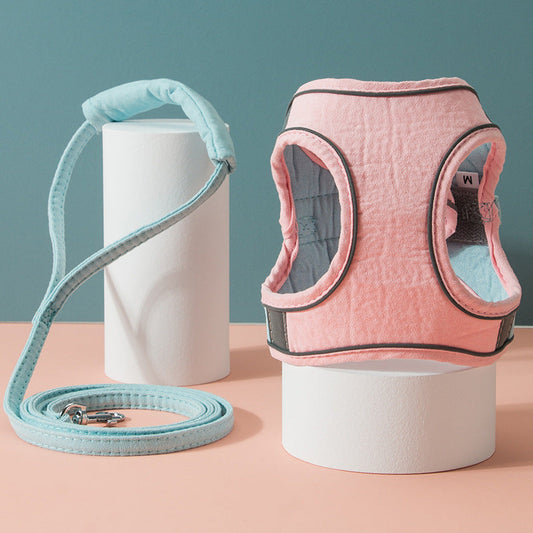 KFX-8111677 Reflective Chest Harness for Cats with Traction Rope - Anti-Stroke Deerskin Velvet, Size S-XXXL