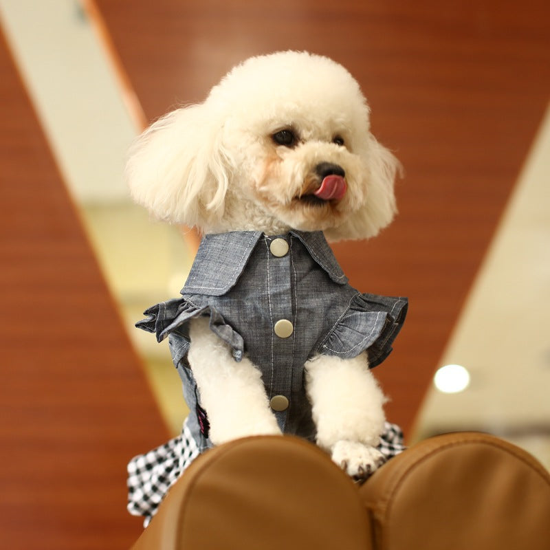 KFX-8129085 Pet Denim Summer Dress with Flying Sleeves for Small Dogs