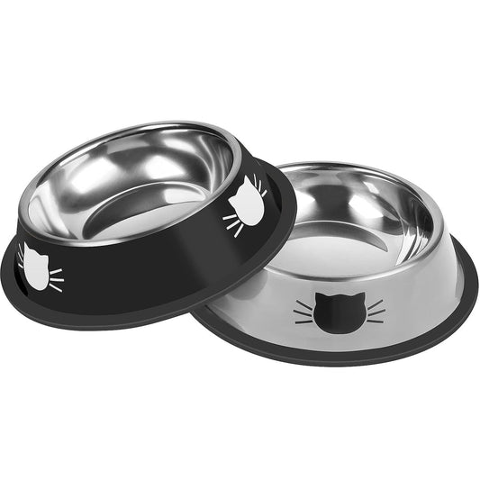 KFX-8182973 Non-Slip Stainless Steel Cat Food Bowls with Removable Rubber Base for Small Cats