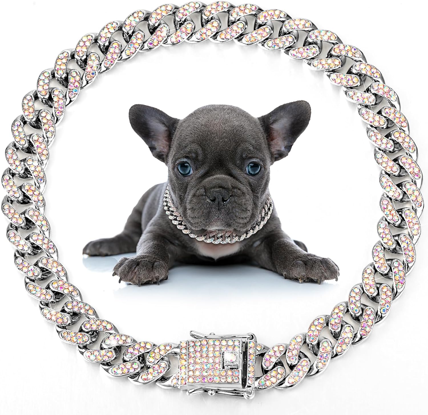 KFX-8209981 Elegant Metal Pet Necklace with Crystal Accents for Small to Large Dogs and Cats