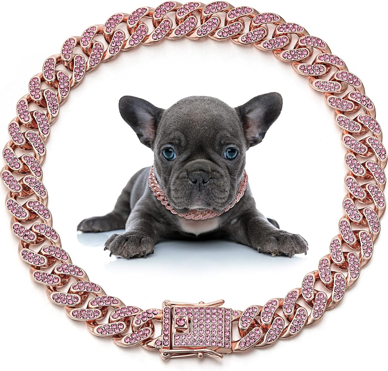 KFX-8209981 Elegant Metal Pet Necklace with Crystal Accents for Small to Large Dogs and Cats