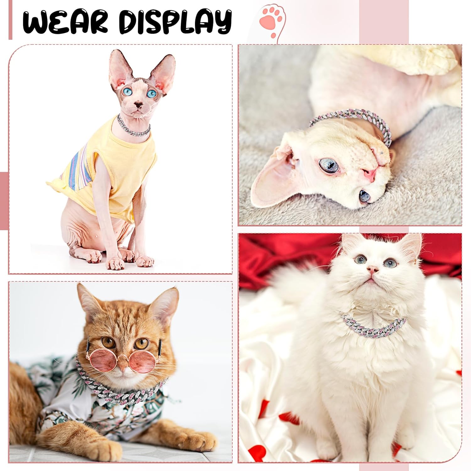 KFX-8209981 Elegant Metal Pet Necklace with Crystal Accents for Small to Large Dogs and Cats