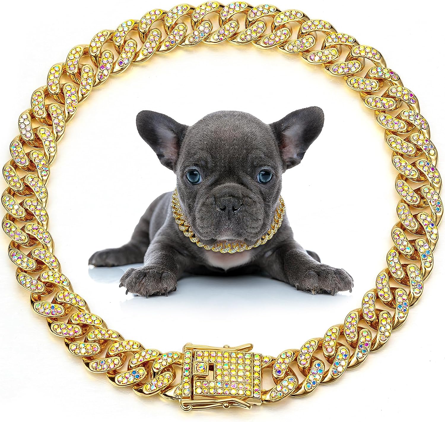 KFX-8209981 Elegant Metal Pet Necklace with Crystal Accents for Small to Large Dogs and Cats