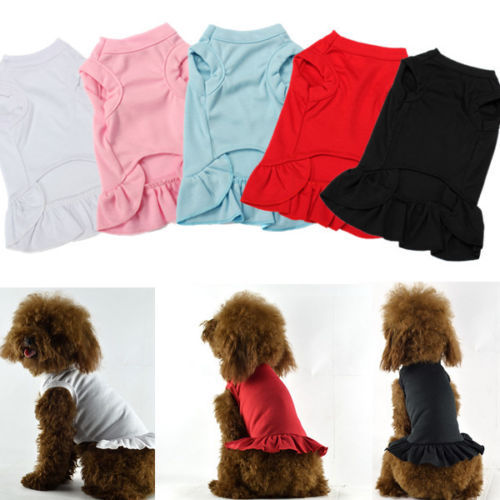 KFX-8260157 Solid Color Cotton Ruffle Dress for Pets - Princess Style Skirt in Various Sizes