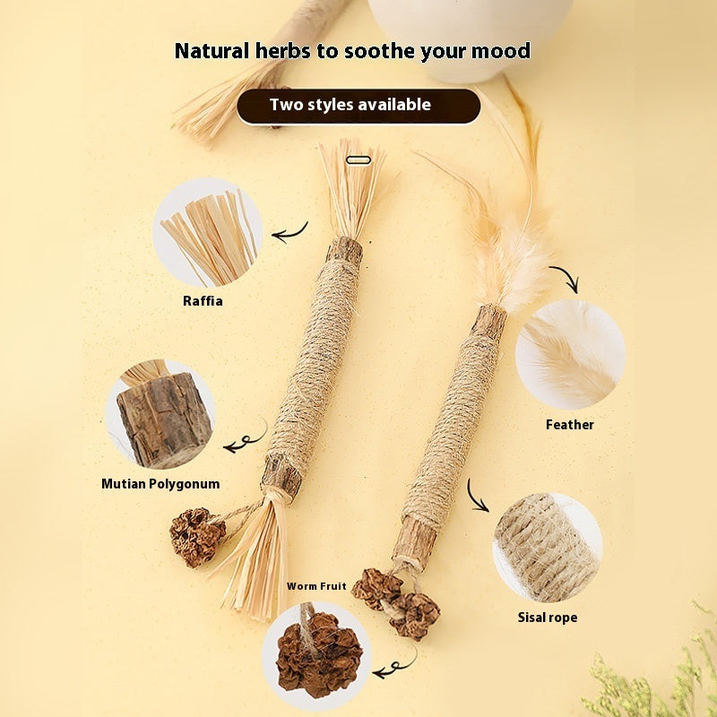 KFX-8285629 Cat Teeth Grinding Rod - Wooden Polygonum Tooth Care Tool for Cats