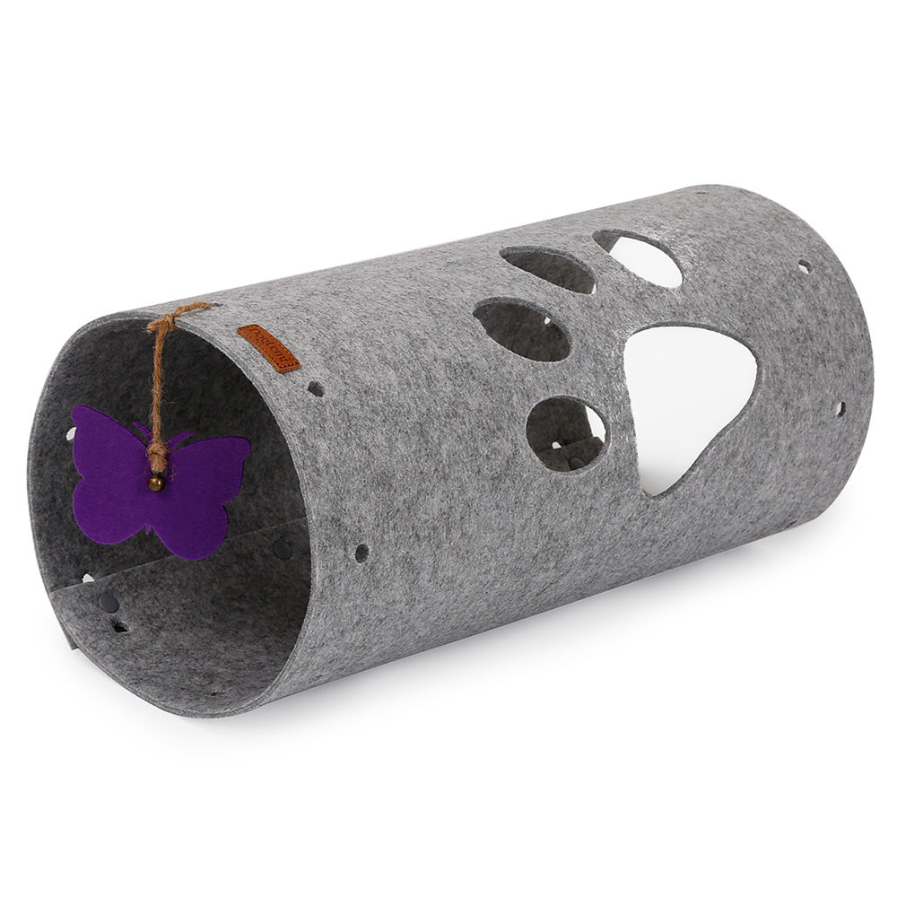 KFX-8317629 Splicable Folding Cat Tunnel - Durable Felt Cloth in Gray and Green, 79x45cm