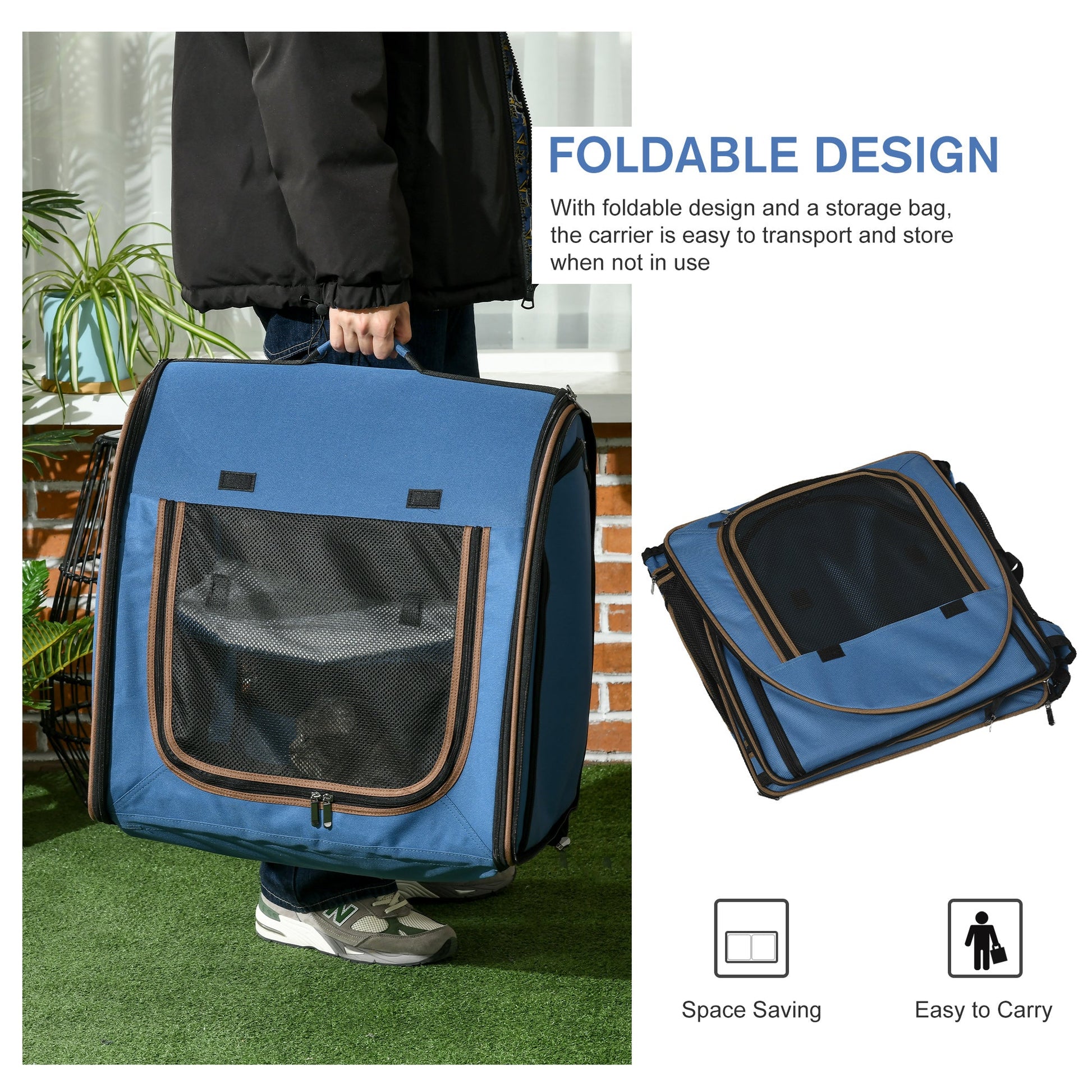 KFX-8330301 Portable Blue Soft-Sided Cat Carrier with Divider, Hammocks, Cushions & Easy Storage for Travel
