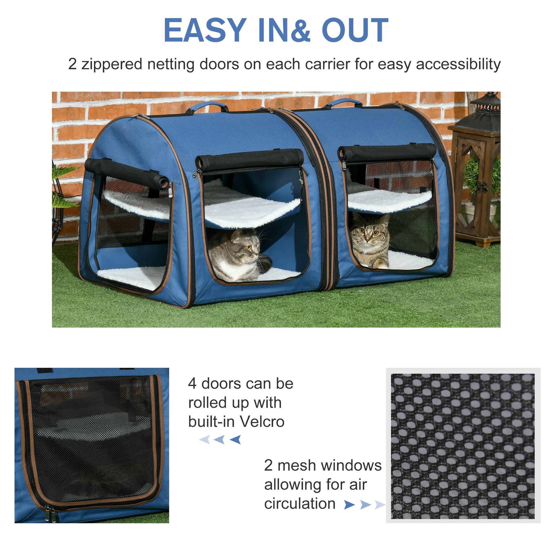 KFX-8330301 Portable Blue Soft-Sided Cat Carrier with Divider, Hammocks, Cushions & Easy Storage for Travel