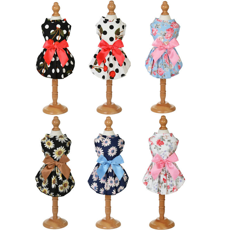 KFX-8456765 Charming Princess Summer Dress for Pets in Various Floral and Polka Dot Designs