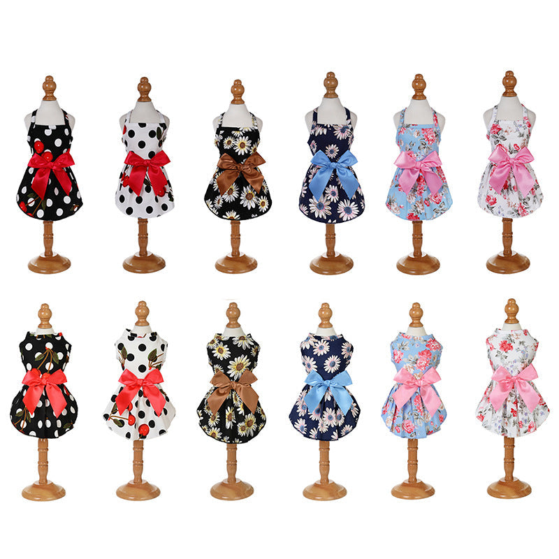 KFX-8456765 Charming Princess Summer Dress for Pets in Various Floral and Polka Dot Designs