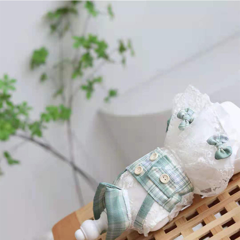 KFX-8489533 Mint Green Small Plaid Dress for Dogs - Faux Two-Piece Style, Size Options Available