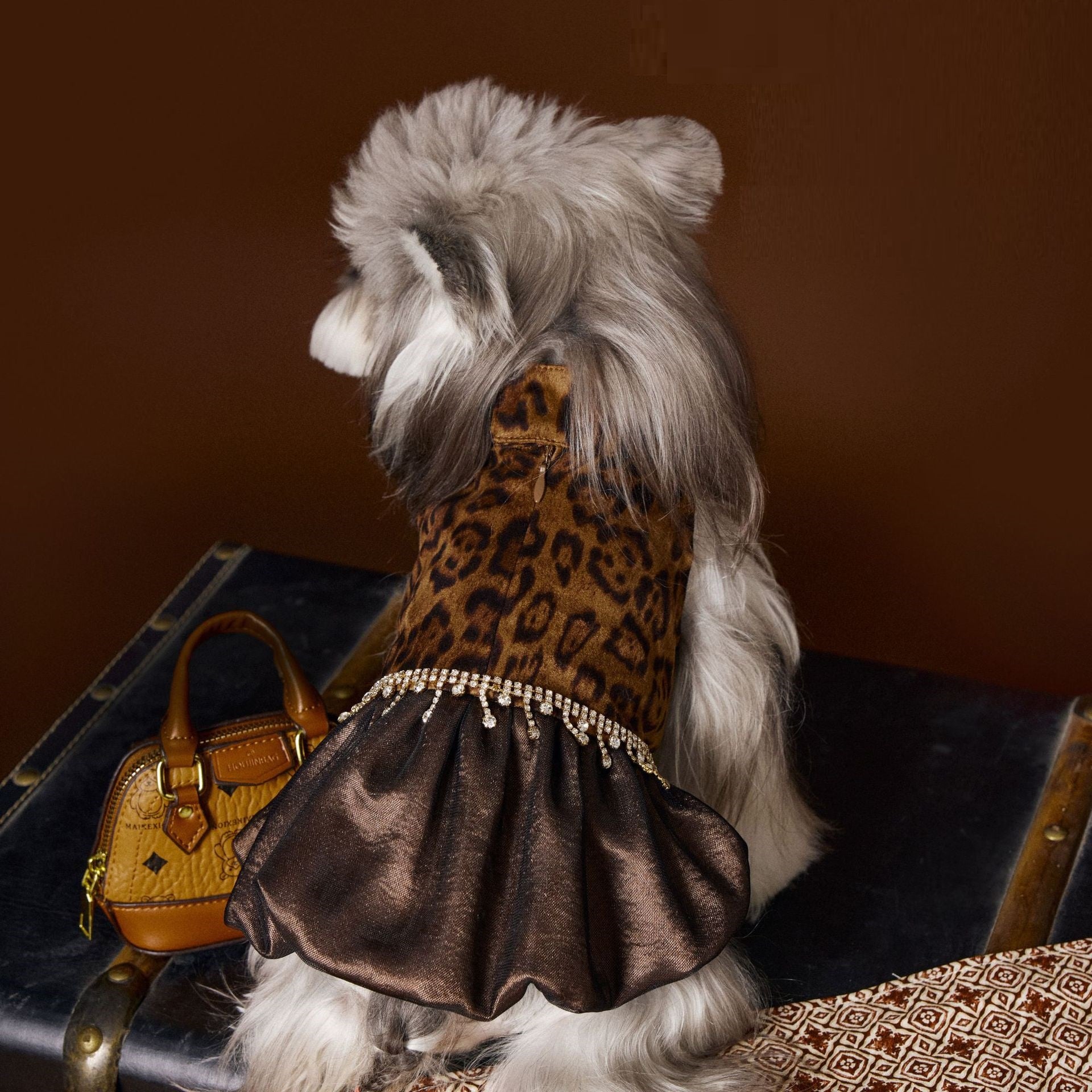 KFX-8522301 Autumn Leopard Print Dress for Dogs - Casual Polyester Skirt, Multiple Sizes Available