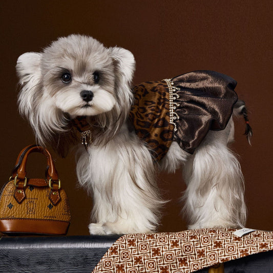 KFX-8522301 Autumn Leopard Print Dress for Dogs - Casual Polyester Skirt, Multiple Sizes Available