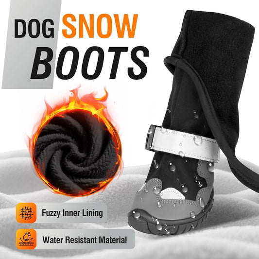 KFX-8541629 Windproof and Warm Dog Shoes for Outdoor Use - Non-slip, Wear-resistant Footwear in Black-gray