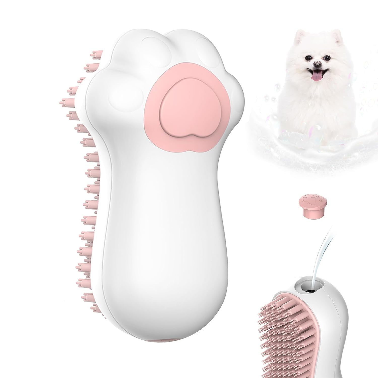 KFX-8543421 Soft Silicone Pet Bath Brush with Soap Dispenser for Grooming and Massage – Ideal for Medium and Short Haired Dogs and Cats