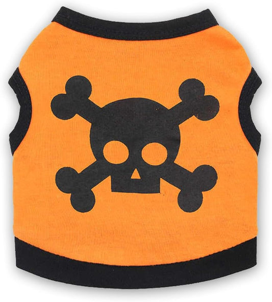 KFX-8639933 Halloween Skull Bones Dog Vest for Small and Medium Pets - Stretchy Cotton Tank Top Costume
