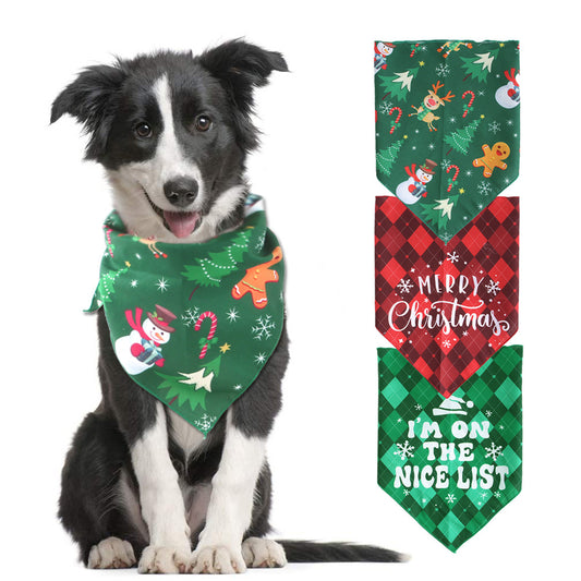 KFX-8640829 Festive Pet Triangular Scarf Towel in Snowman and Plaid Designs